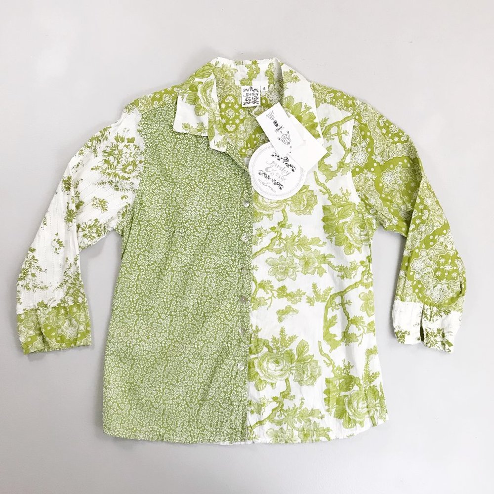 PARSLEY & SAGE Garden Floral Blouse Small NWT $73 Button Front Multi-Print Green